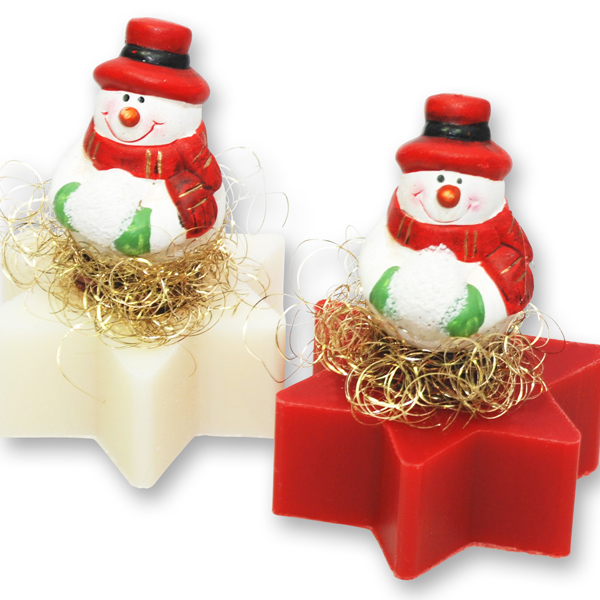 Schafmilchseife Stern 80g dekoriert mit Schneemann, Classic/Granatapfel 