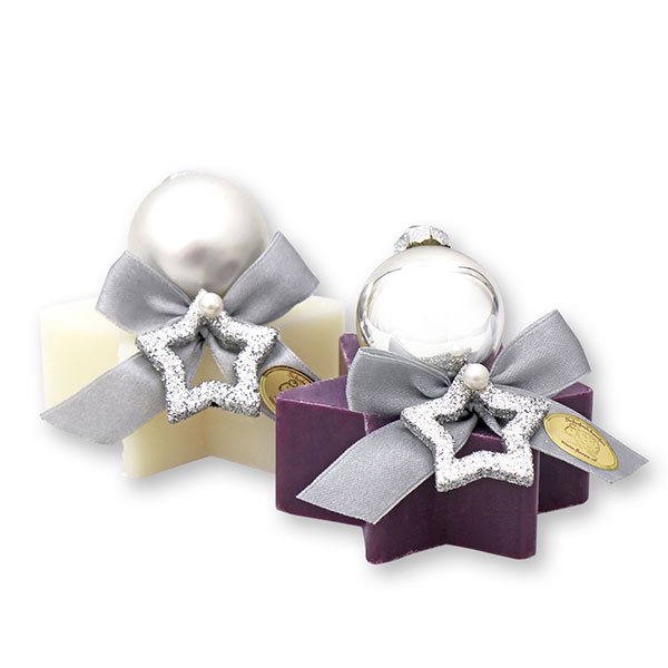 Sheep milk soap star 80g decorated with a christmas ball, Classic/elderberry 