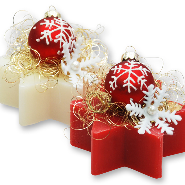 Sheep milk soap star 80g decorated with a christmas ball, Classic/pomegranate 