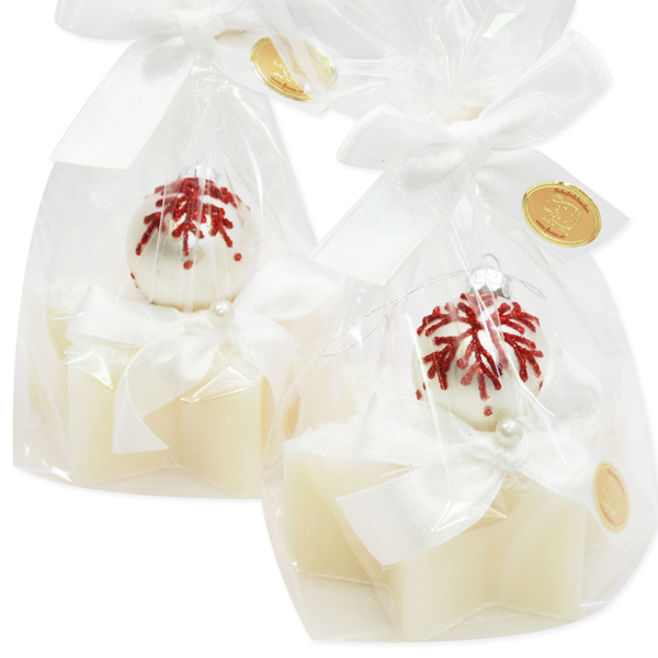 Schafmilchseife Stern 80g dekoriert mit Glaskugel in Cello, Classic 