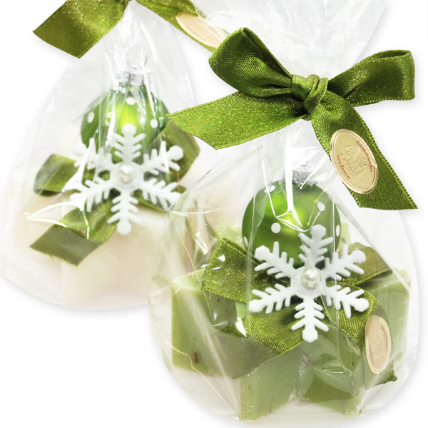 Sheep milk soap star 80g, decorated with a christmas ball in a cellophane, Classic/verbena 