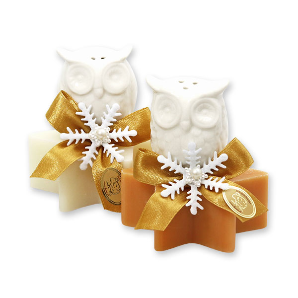 Sheep milk star soap 80g decorated with an owl, Classic/swiss pine 