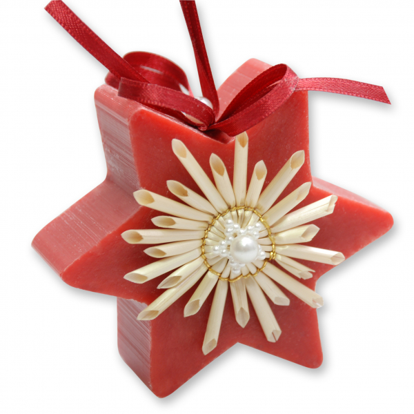 Sheep milk soap star 80g hanging, decorated with a straw star, Pomegranate 