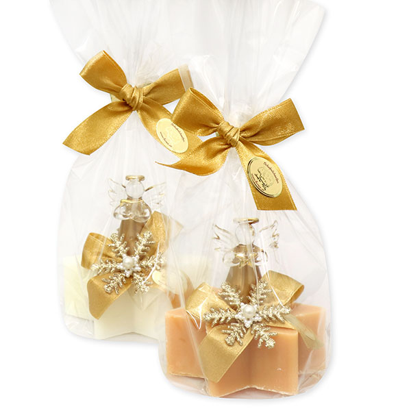 Sheep milk soap star 80g decorated with an angel in a cellophane, Classic/swiss pine 