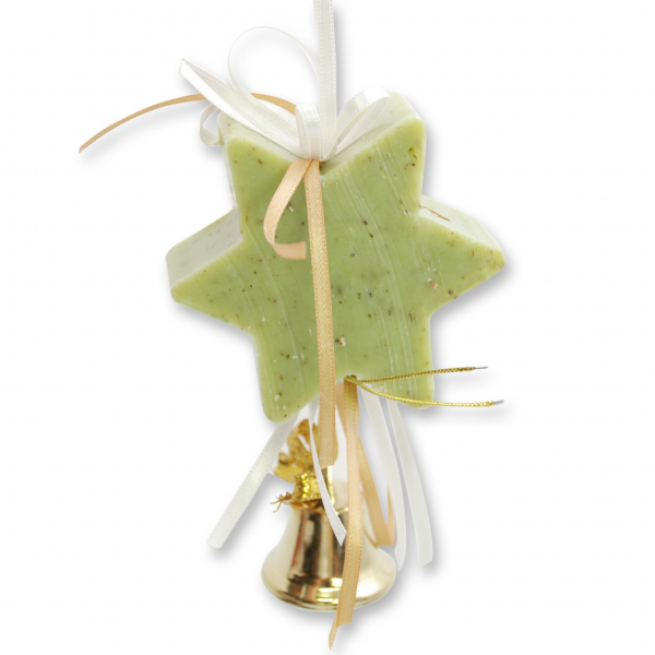 Sheep milk soap star 80g hanging, decorated with a bell, Verbena 