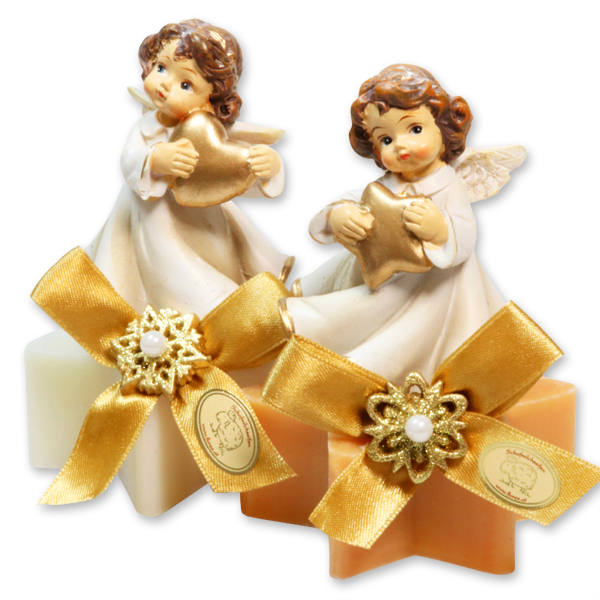 Sheep milk star soap 80g decorated with an angel, Classic/swiss pine 