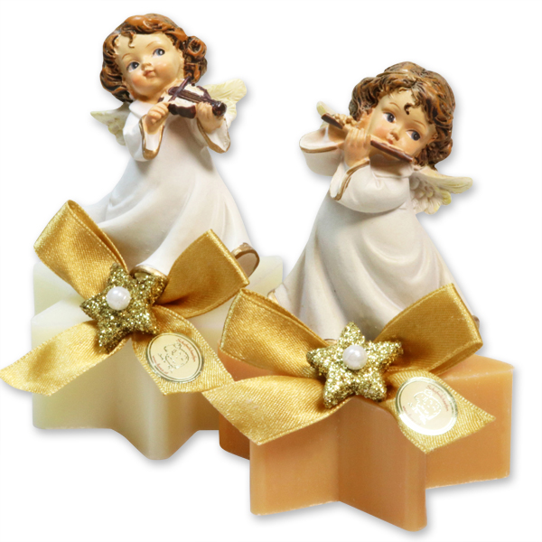 Sheep milk star soap 80g decorated with an angel, Classic/swiss pine 