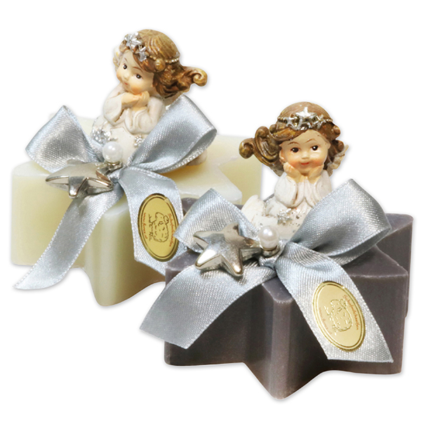 Sheep milk star soap 80g decorated with an angel, Classic/christmas rose silver 