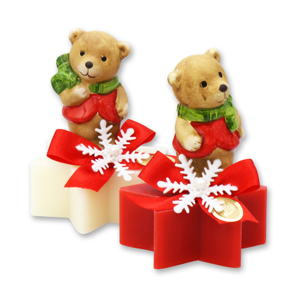 Sheep milk soap star 80g decorated with a bear, Classic/pomegranate 