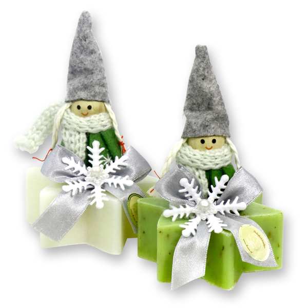 Sheep milk star soap 80g decorated with a gnome, Classic/verbena 