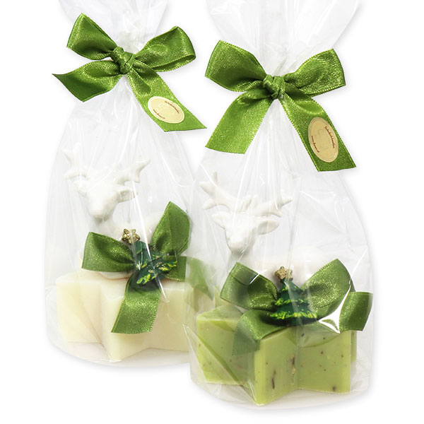 Sheep milk star soap 80g decorated with a deer in a cellophane, Classic/verbena 