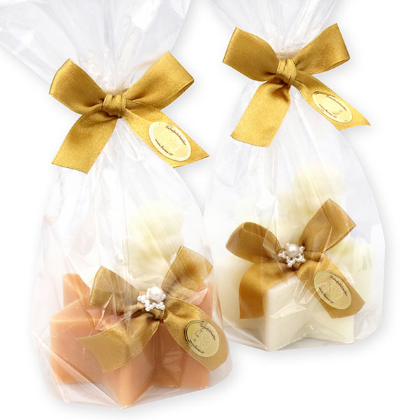 Schafmilchseife Stern 80g dekoriert mit Seifenengel 20g in Cello, Classic/Zirbe 