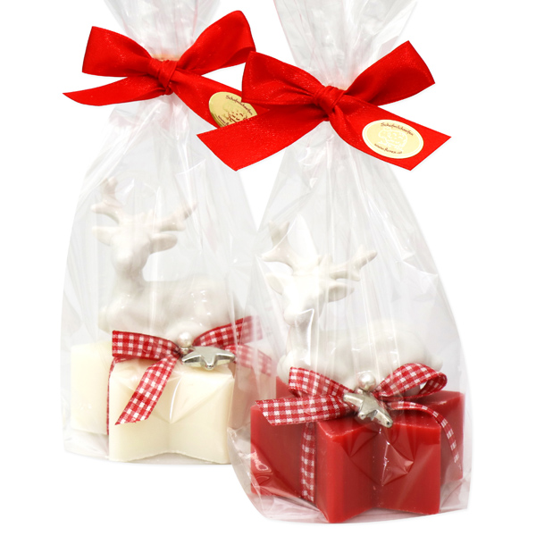 Sheep milk star soap 80g decorated with a deer in a cellophane, Classic/pomegranate 