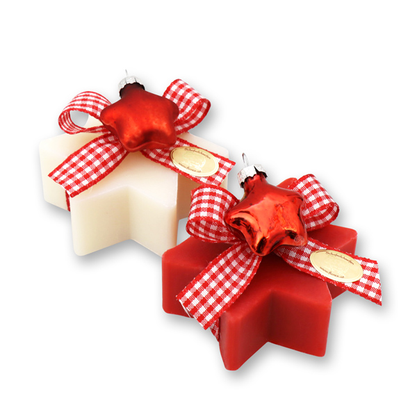 Sheep milk soap star 80g, decorated with a glass star, Classic/pomegranate 