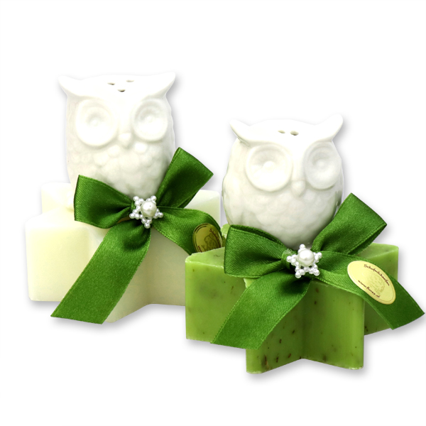 Sheep milk star soap 80g decorated with an owl, Classic/verbena 