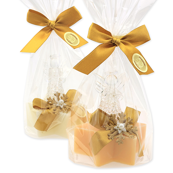 Sheep milk soap star 80g decorated with an angel in a cellophane, Classic/swiss pine 