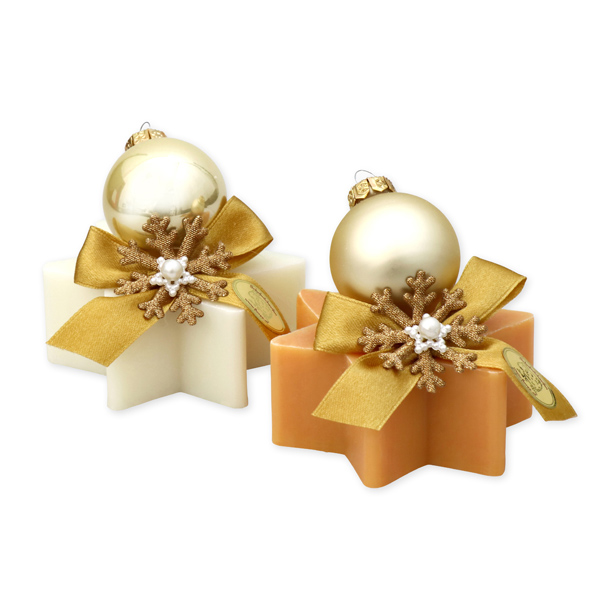 Schafmilchseife Stern 80g dekoriert mit Weihnachtskugel, Classic/Zirbe 