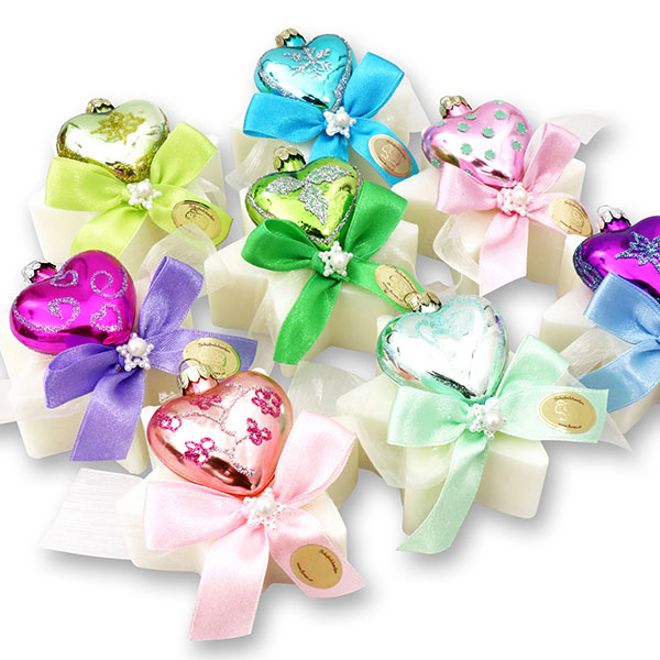 Sheep milk soap star 80g decorated with a christmas heart, Classic 