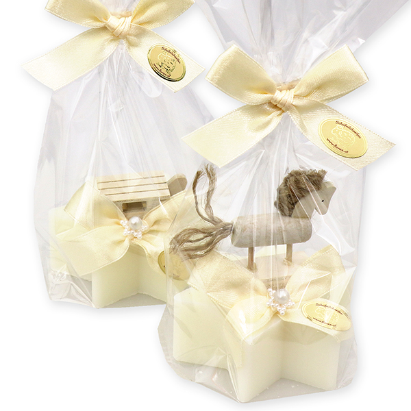 Sheep milk soap star 80g decorated with a horse/a sleigh in a cellophane, Classic 