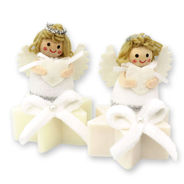 Sheep milk star soap 80g decorated with an angel, Classic/christmas rose 