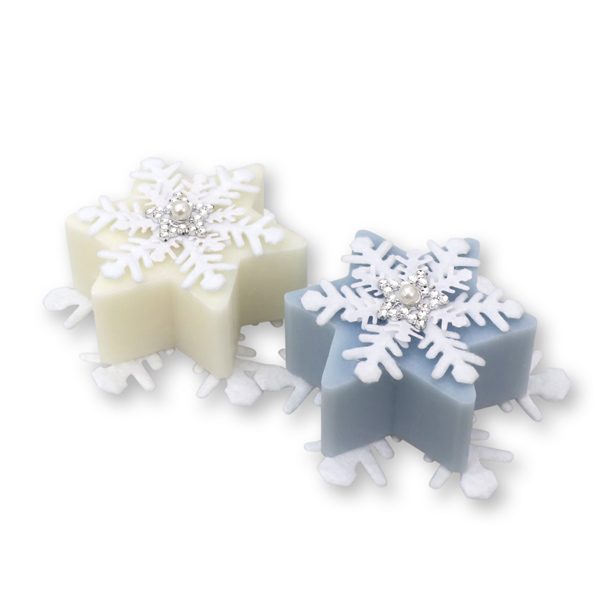 Sheep milk soap star 80g decorated with a snowflake, Classic/ice flower 