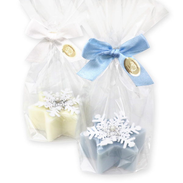Sheep milk soap star 80g decorated with a snowflake in a cellophane, Classic/ice flower 