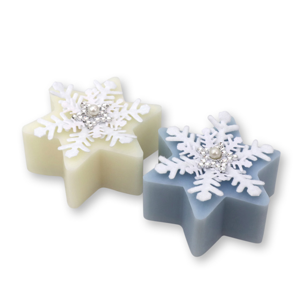 Sheep milk soap star 80g decorated with a snowflake, Classic/ice flower 