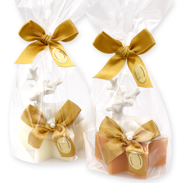 Sheep milk star soap 80g decorated with a deer in a cellophane, Classic/swiss pine 