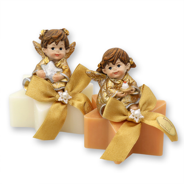 Sheep milk star soap 80g decorated with an angel, Classic/swiss pine 