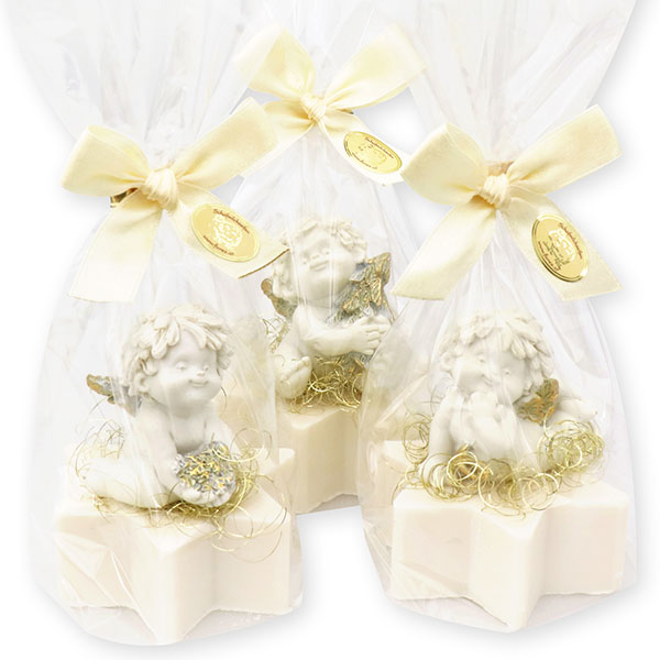 Sheep milk star soap 80g decorated with an angel-Igor in a cellophane, Christmas rose 