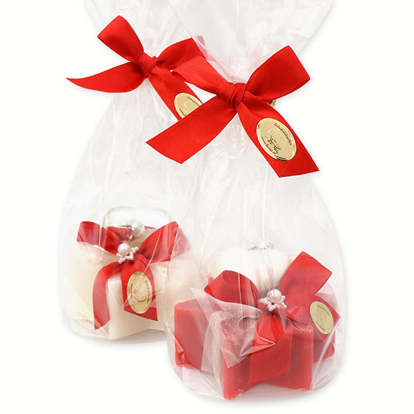 Sheep milk soap star 80g, decorated with a christmas heart in a cellophane, Classic/pomegranate 