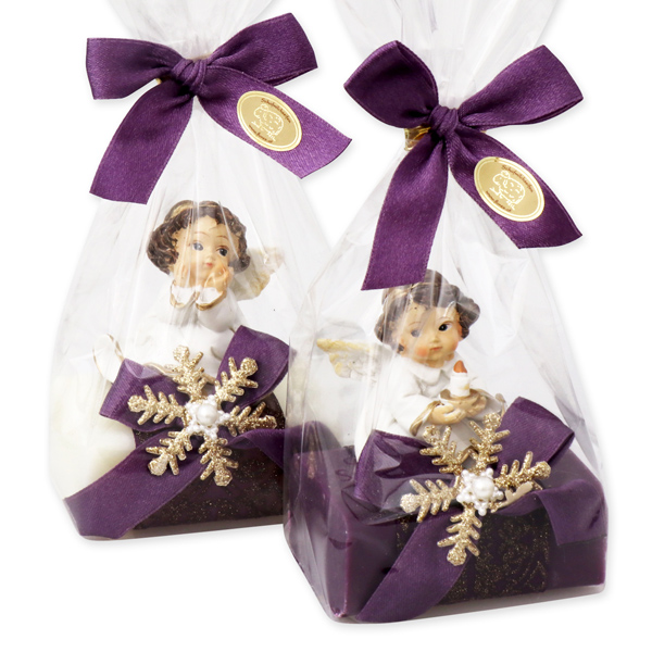 Sheep milk soap 100g decorated with an angel in a cellophane, Classic/elderberry 