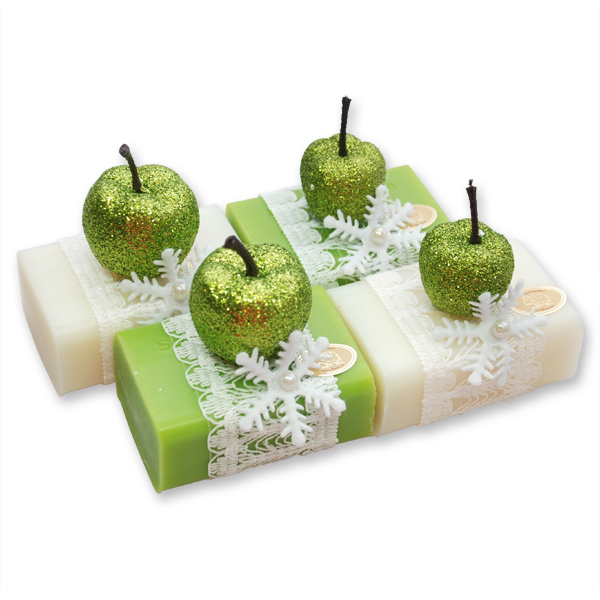 Schafmilchseife eckig 100g dekoriert mit Glitzerapfel, Classic/Apfel 