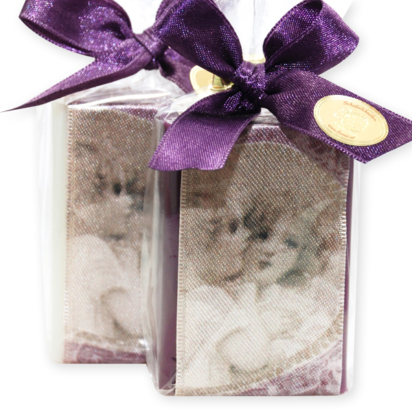 Sheep milk soap 100g, decorated with an angel ribbon in a cellophane, Classic/elderberry 