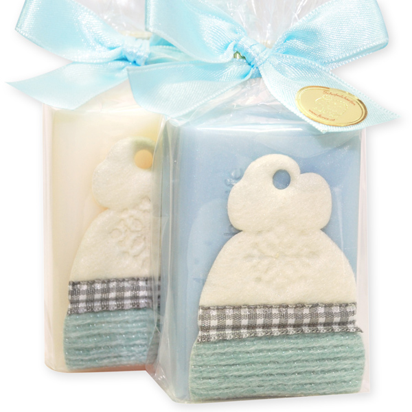 Sheep milk soap 100g decorated with a cap in a cellophane, Classic/ice flower 