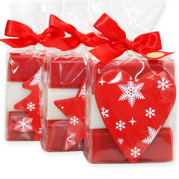 Sheep milk soap 100g decorated with christmas decorations in a cellophane, Classic/pomegranate 
