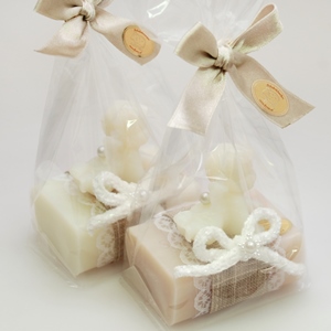 Schafmilchseife eckig 100g dekoriert mit Seifenengel 20g in Cello, Classic/Mandelöl 