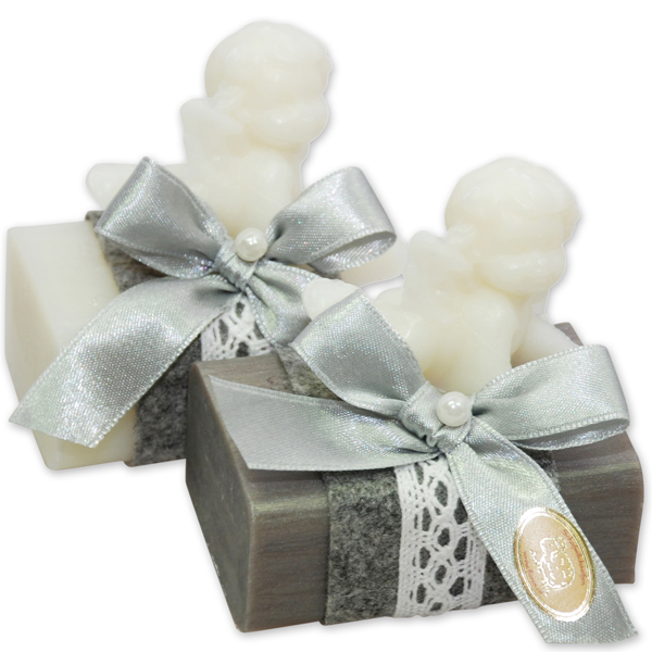 Schafmilchseife eckig 100g dekoriert mit Seifenengel 20g, Classic/Christrose 