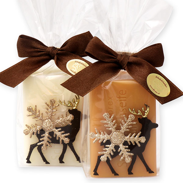 Sheep milk soap 100g decorated with a deer in a cellophane, Classic/quince 