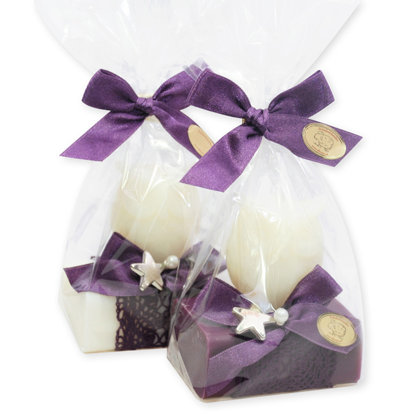 Sheep milk soap 100g, decorated with a soap owl 50g in a cellophane, Classic/elderberry 