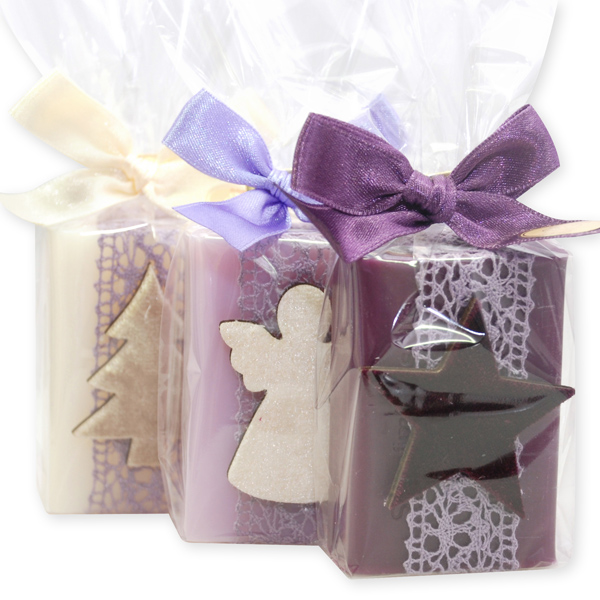 Sheep milk soap 100g decorated with sorted christmas decorations in a cellophane, sorted 