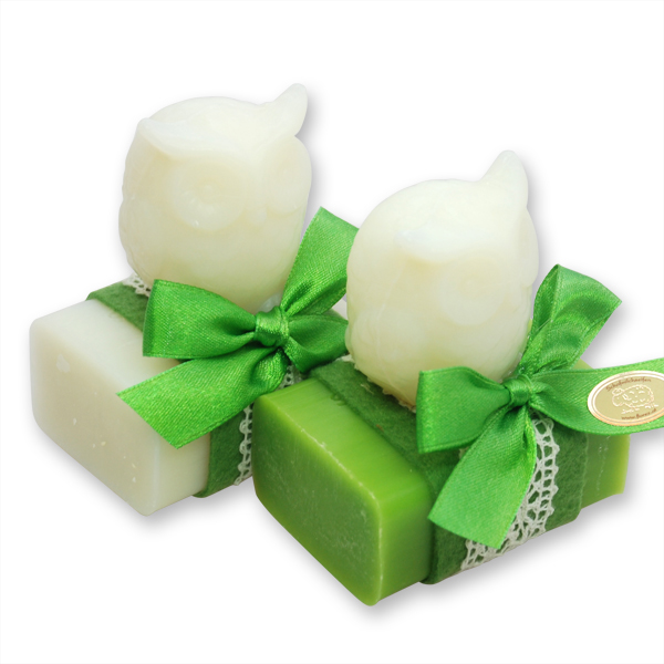 Sheep milk soap 100g decorated with soap owl 50g, Classic/apple 