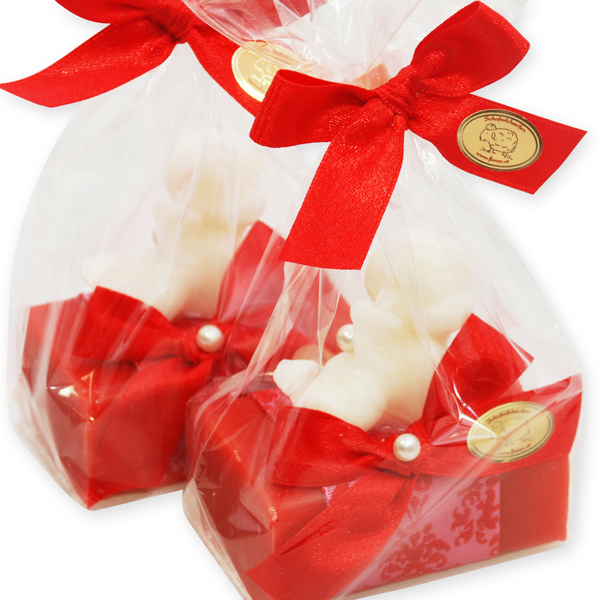 Sheep milk soap 100g decorated with a soap angel 20g in a cellophane, Classic/pomegranate 