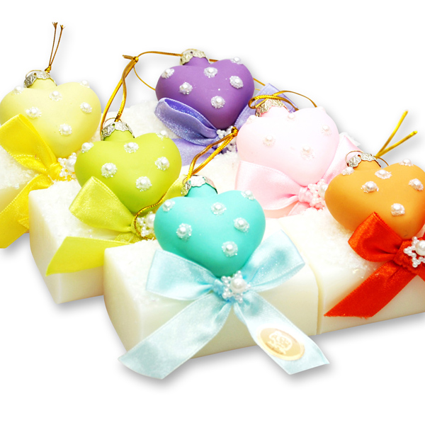 Sheep milk soap 100g decorated with a glass christmas heart, Classic 
