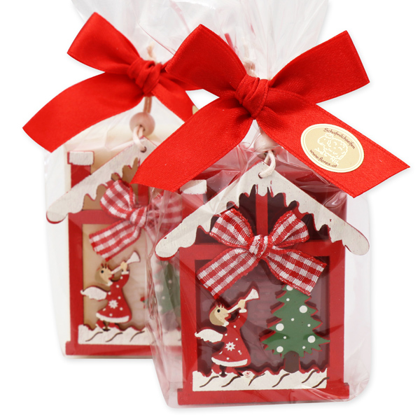Schafmilchseife eckig 100g dekoriert mit weihnachtlichen Motiv in Cello, Classic/Granatapfel 