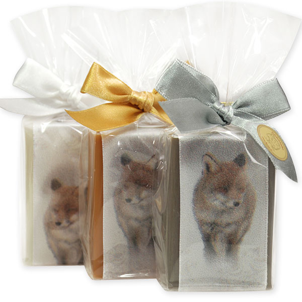 Sheep milk soap 100g, decorated with a wolf ribbon in a cellophane, sorted 