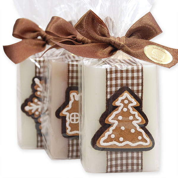 Sheep milk soap 100g decorated with gingerbread decorations in a cellophane, Classic/allmond oil 