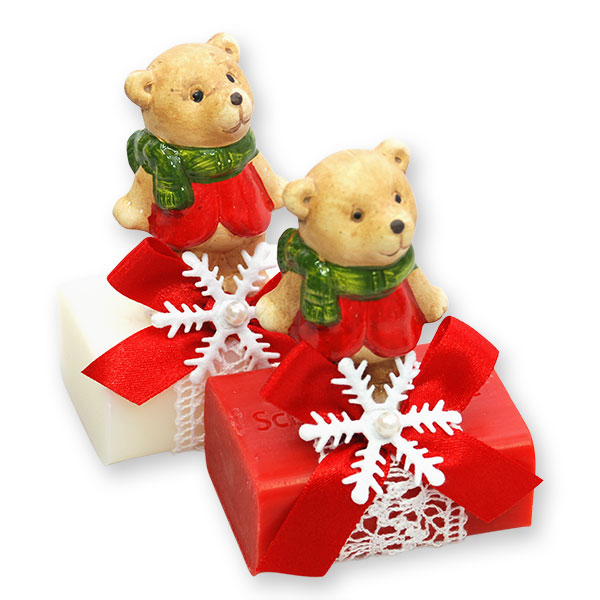 Sheep milk soap 100g decorated with a bear, Classic/pomegranate 