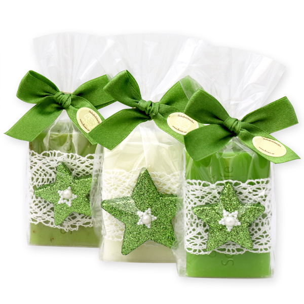 Sheep milk soap 100g decorated with a glitter star in a cellophane, sorted 