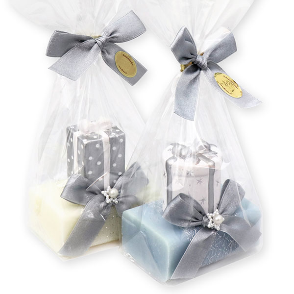 Sheep milk soap 100g decorated with a present in a cellophane, Classic/ice flower 